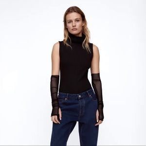 Zara Black Ribbed Bodysuit size S